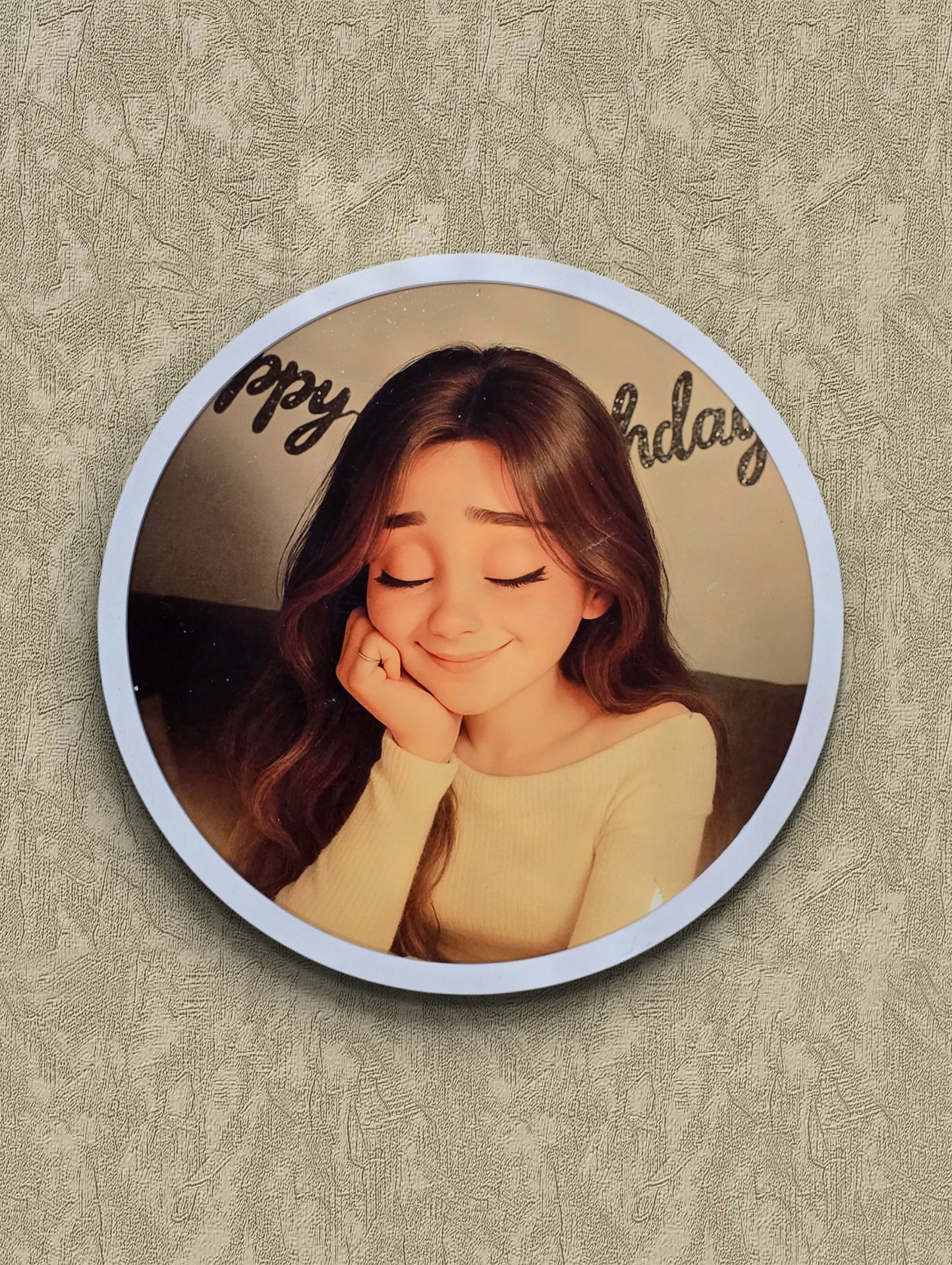 Customizable Wooden Pixar Style Circle Frame for Couples, Friends and Family for Gifting