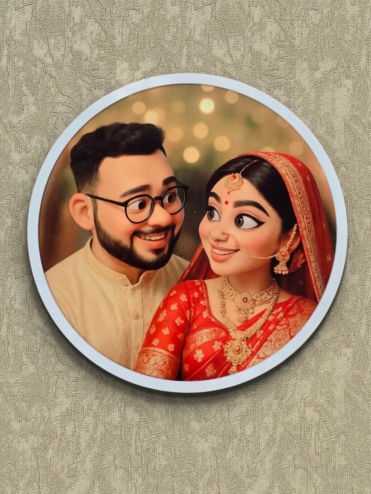 Customizable Wooden Pixar Style Circle Frame for Couples, Friends and Family for Gifting