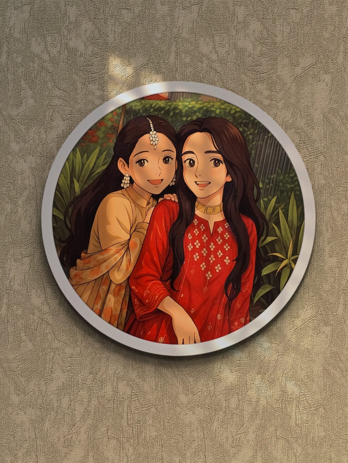 Customizable Wooden Ghibli Art Circle Frame for Couples, Friends and Family for Gifting