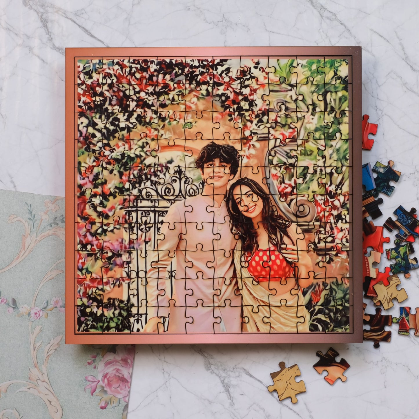 Personalized Puzzle Painting- Floral Fantasy | Framed Puzzle (Optional) | Wooden Puzzle