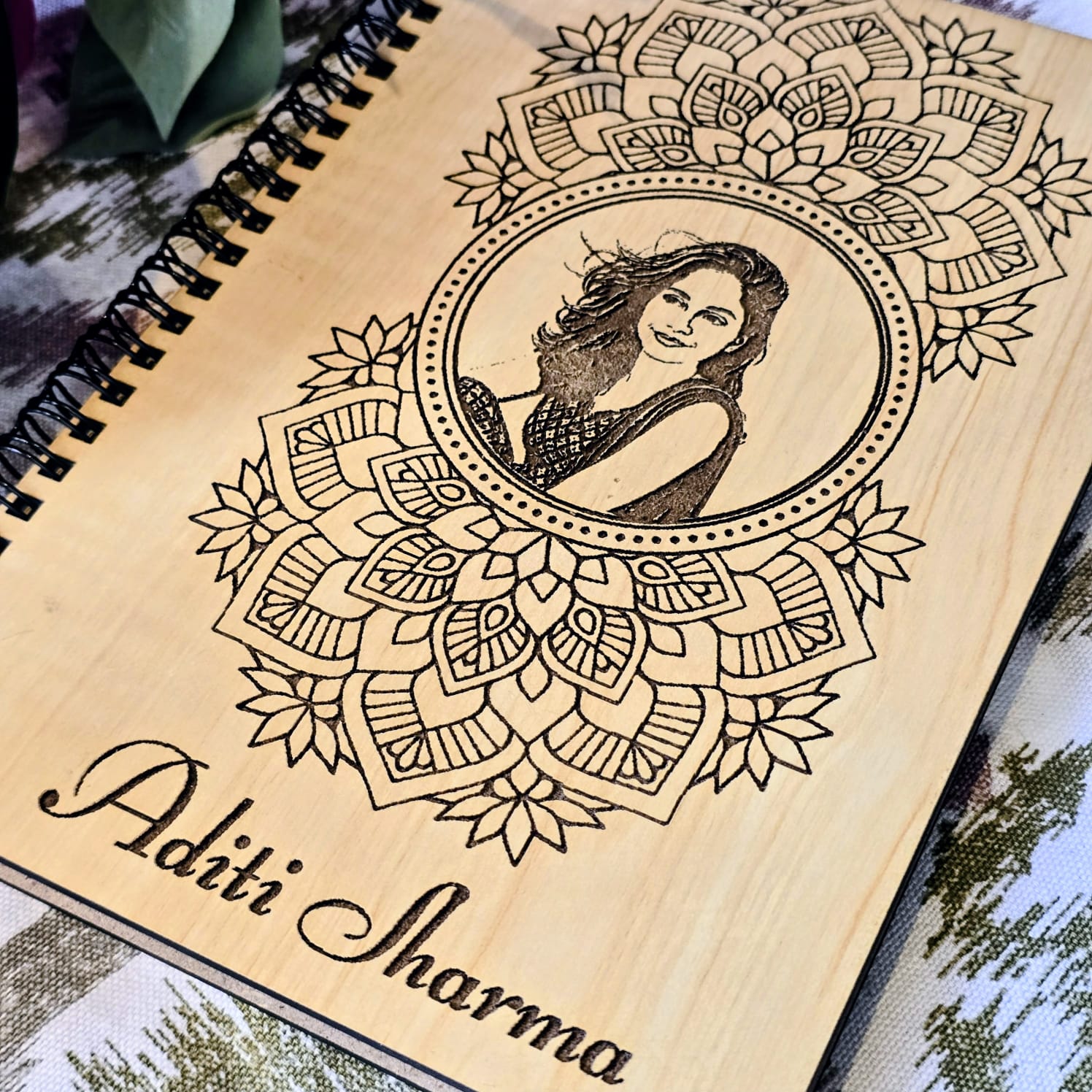 Personalized Handcrafted Wooden Photo Diary with Name Engraving | Mandala Cover Journal | Play Creative