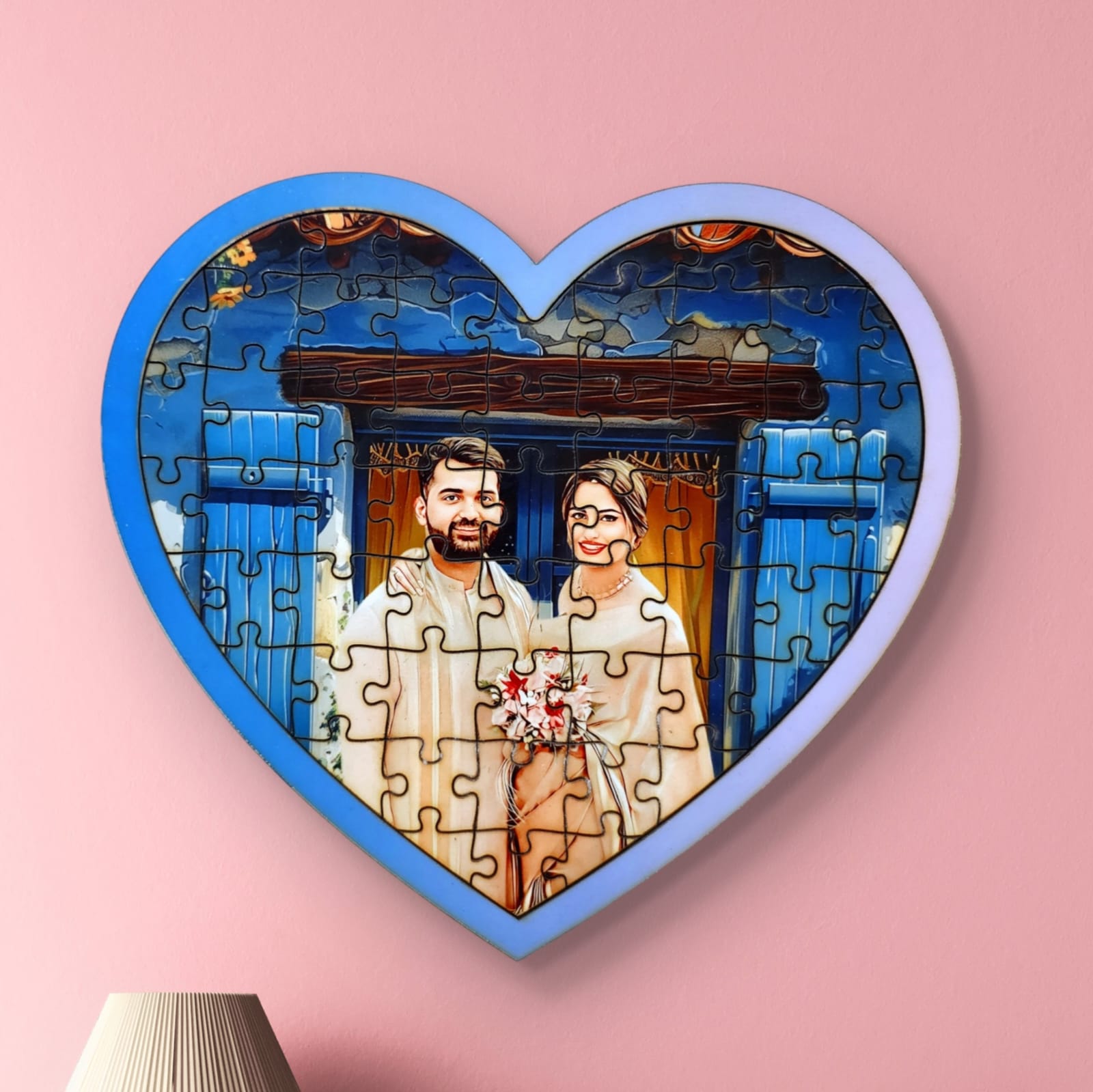 Personalized Puzzle Painting- Modern Blue (Heart) |Wooden Puzzle