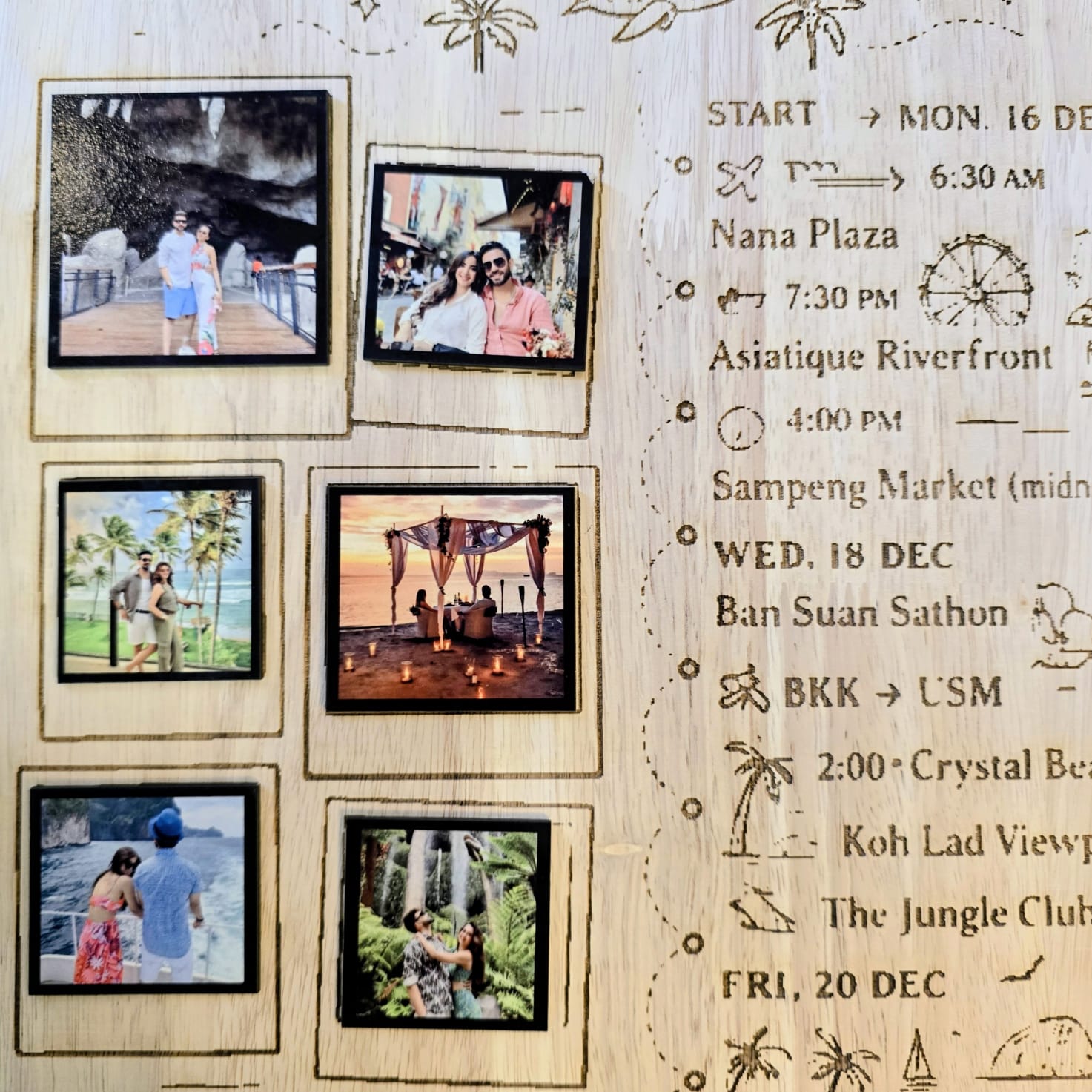 Personalized Travel Itinerary Wooden Frame | Custom Travel Souvenir Wall Decor
