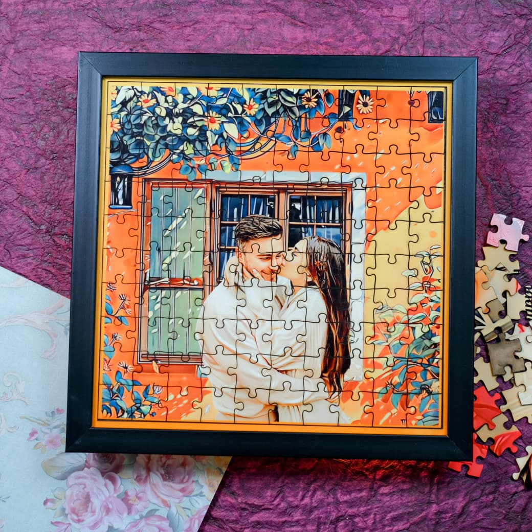 Personalized Puzzle Painting- Orange Floral | Framed Puzzle (Optional) | Wooden Puzzle