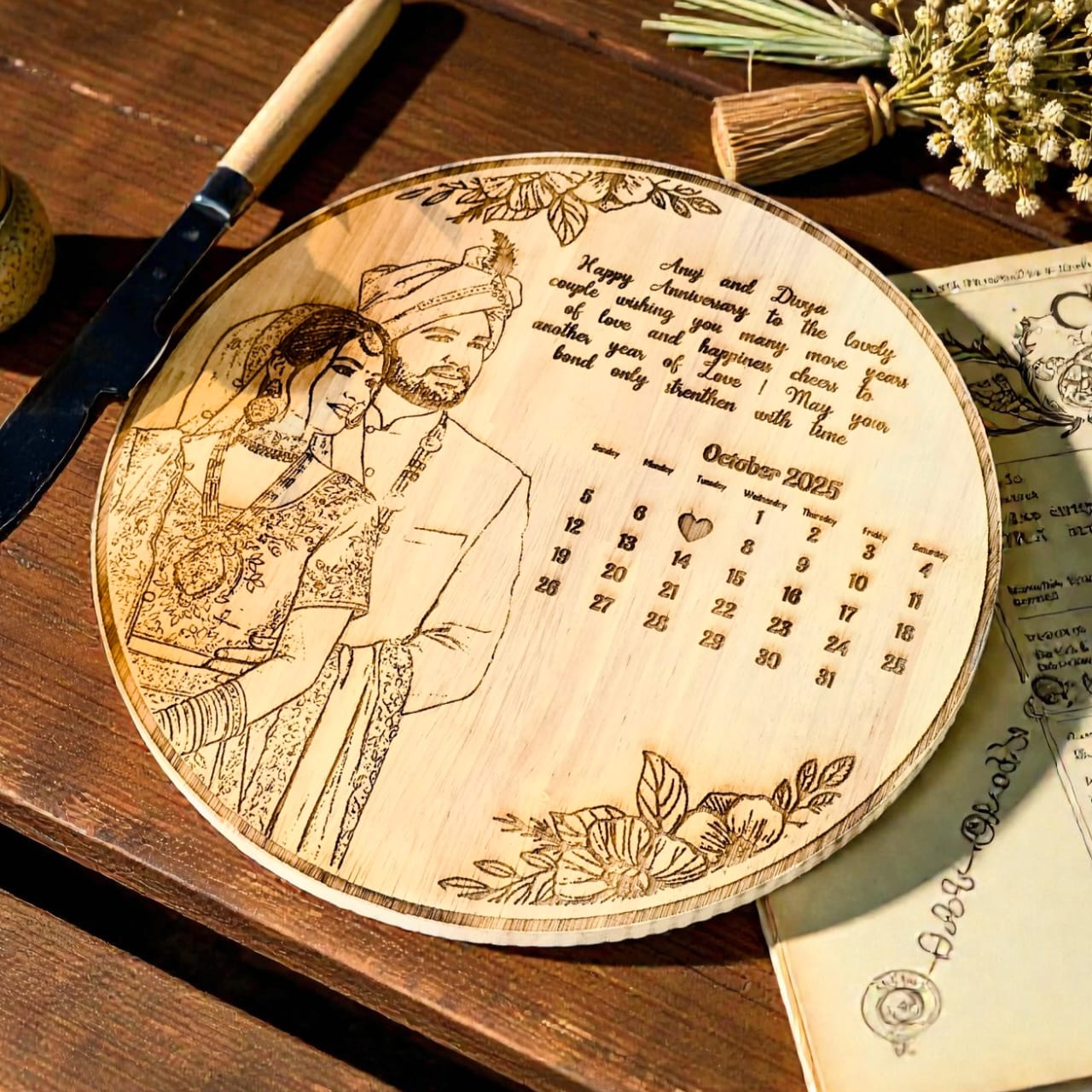 Personalized Wooden Carved Circle Frame – Birthday & Anniversary Gift