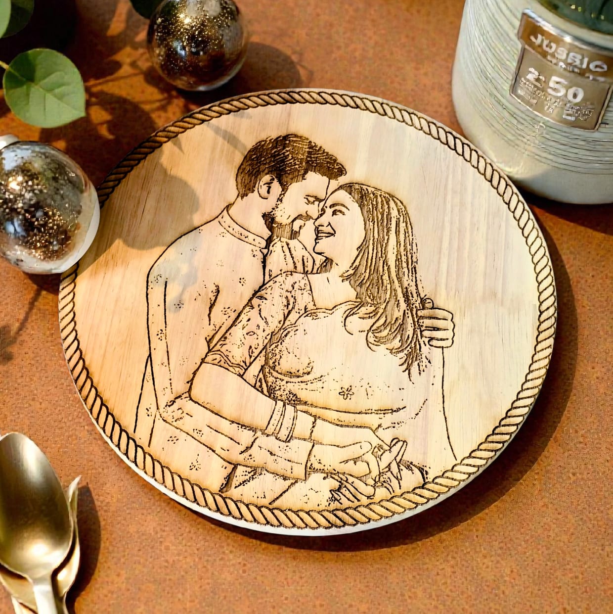 Personalized Wooden Carved Circle Frame – Birthday & Anniversary Gift