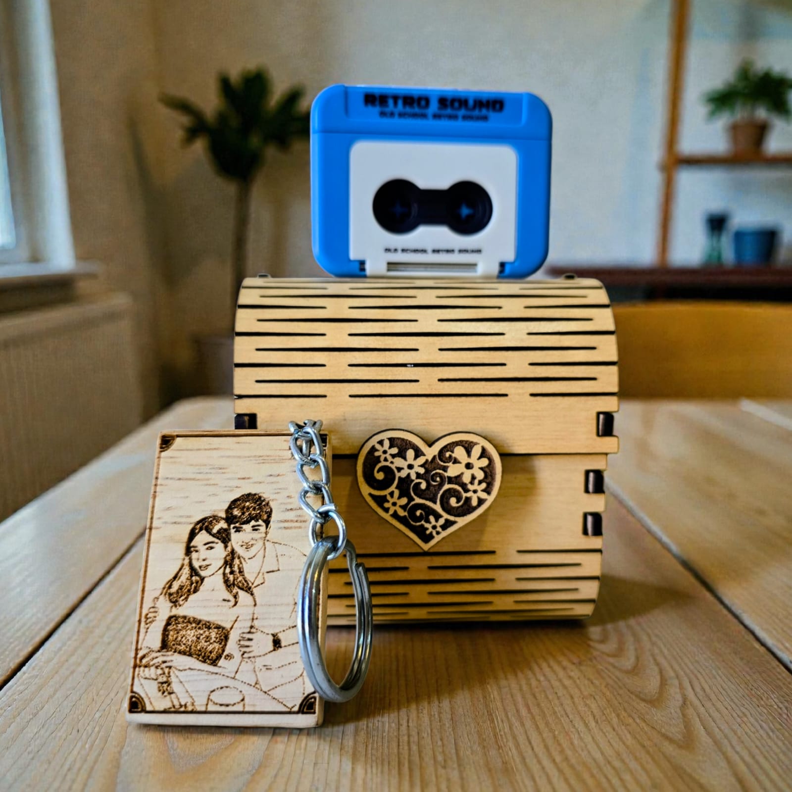 Personalized Voice Message Gift Box with Customized Wooden Keychain
