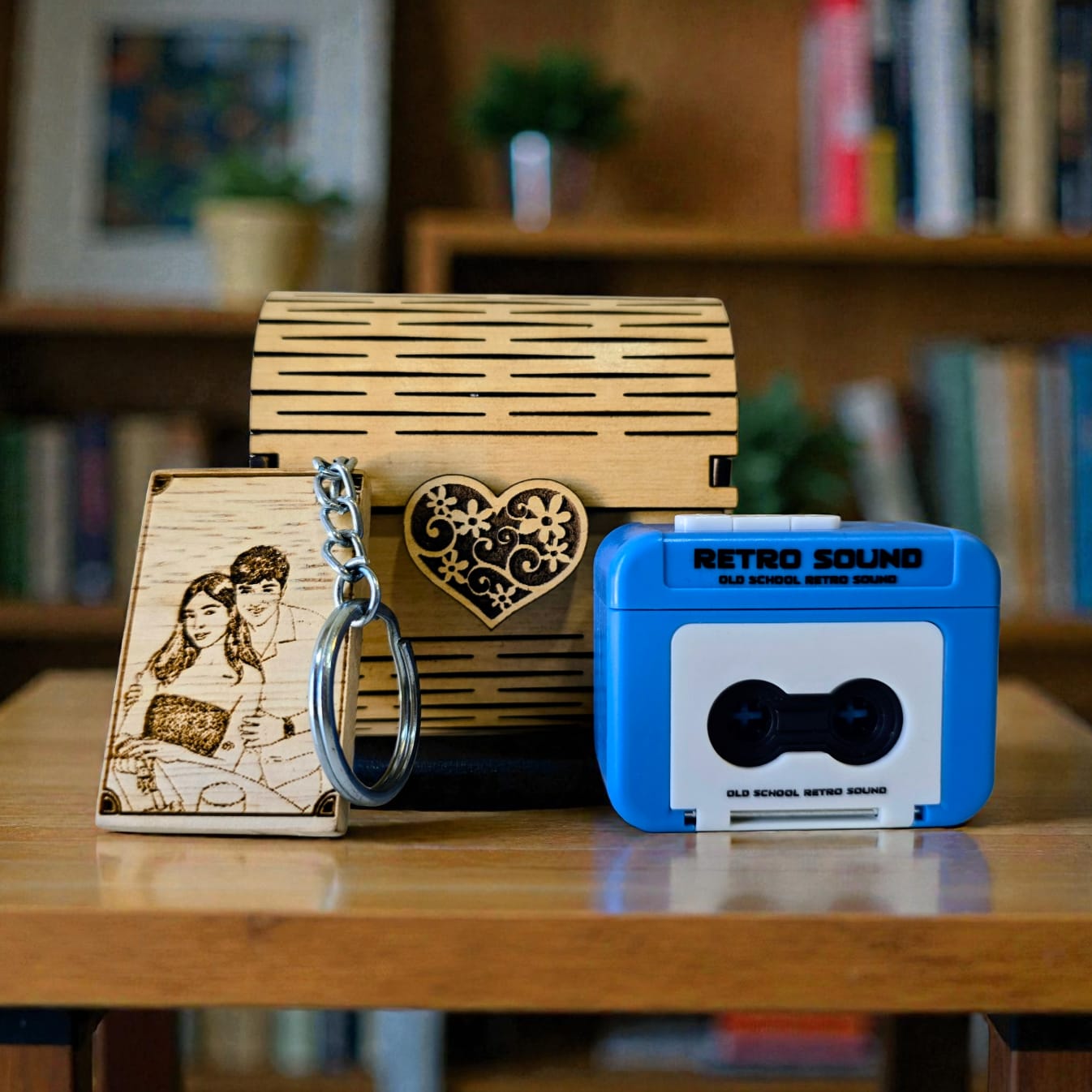 Personalized Voice Message Gift Box with Customized Wooden Keychain