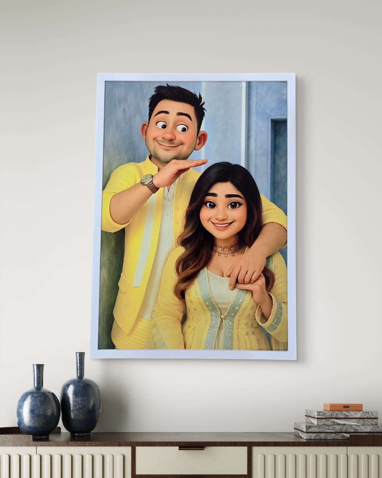 Customizable Wooden Pixar Style Frame for Couples, Friends and Family for Gifting