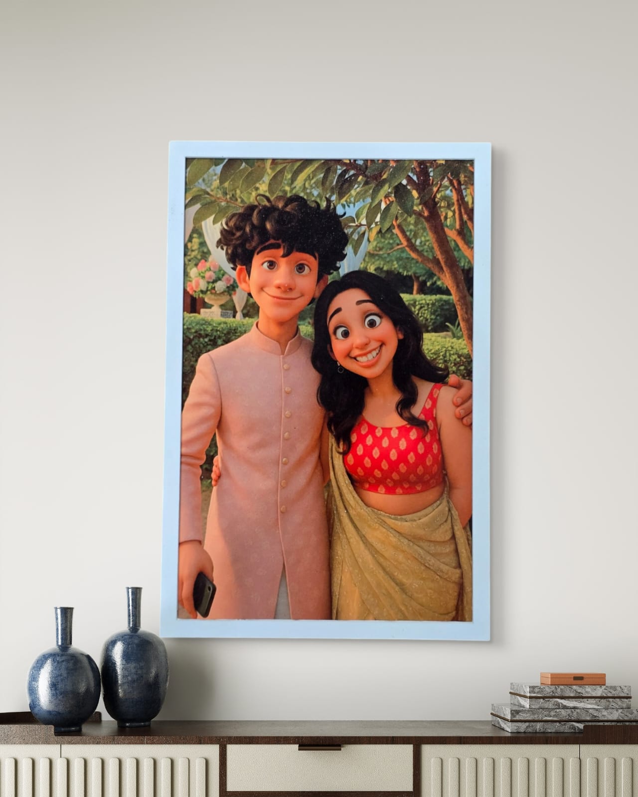 Customizable Wooden Pixar Style Frame for Couples, Friends and Family for Gifting