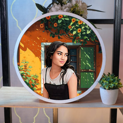 Wooden Painting Frame Circle (Orange Floral)