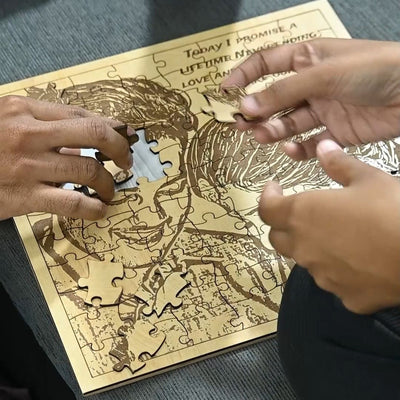Customized square wooden puzzle with photo assembled unique anniversary gift idea