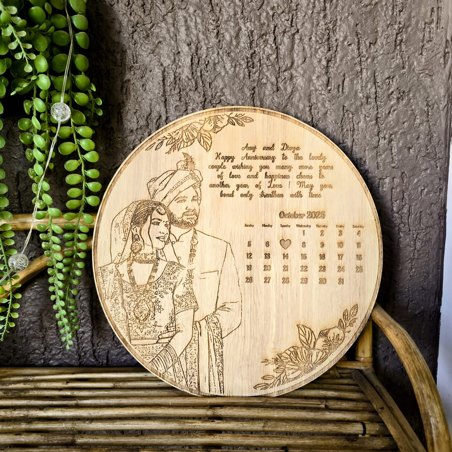 Personalized Wooden Carved Circle Frame – Birthday & Anniversary Gift