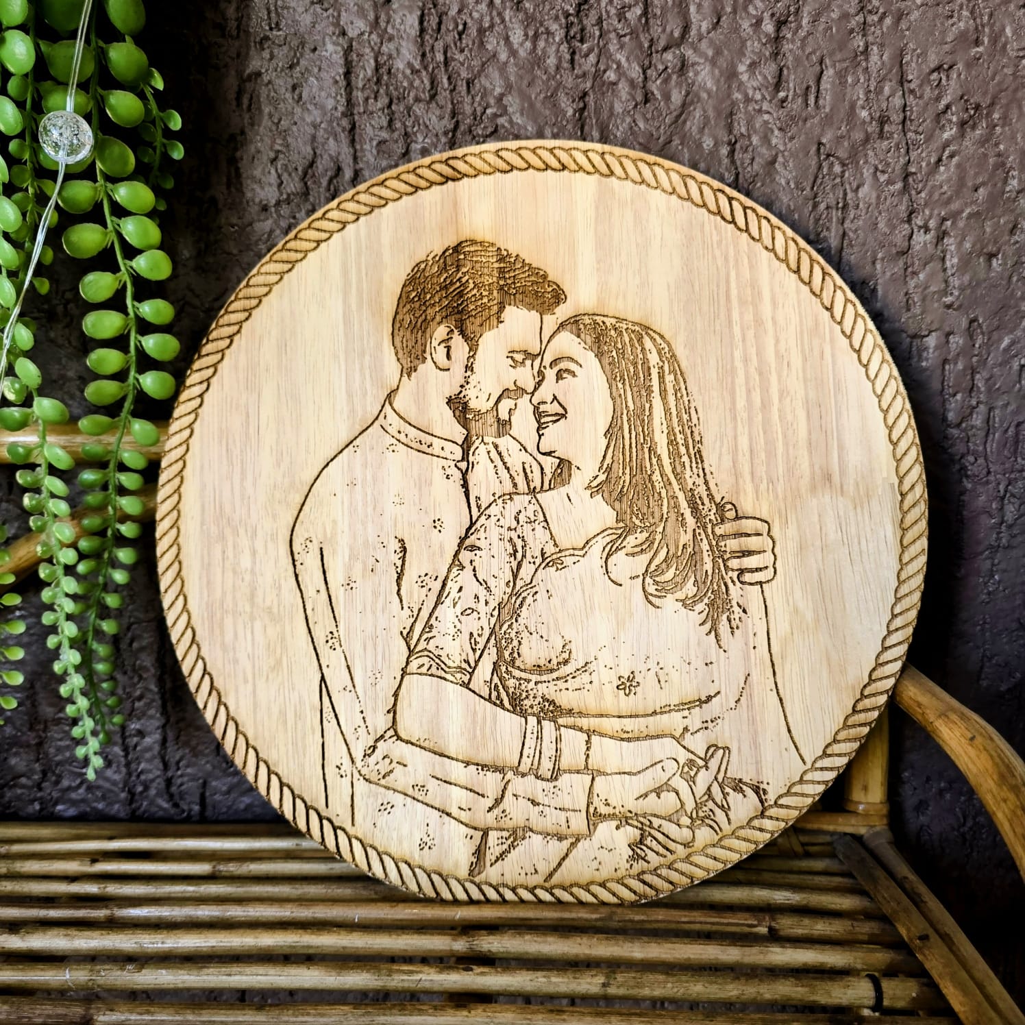 Personalized Wooden Carved Circle Frame – Birthday & Anniversary Gift