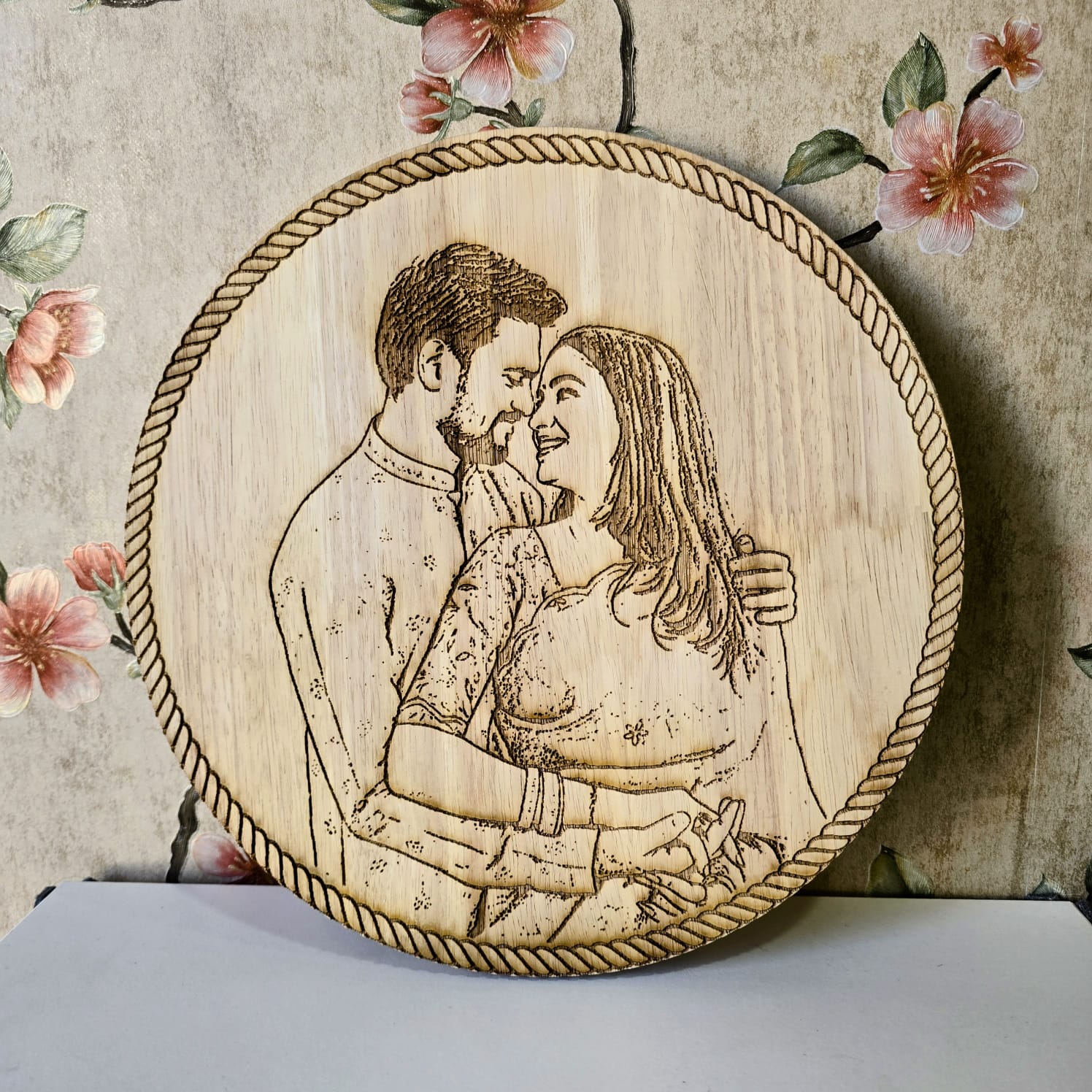 Personalized Wooden Carved Circle Frame – Birthday & Anniversary Gift