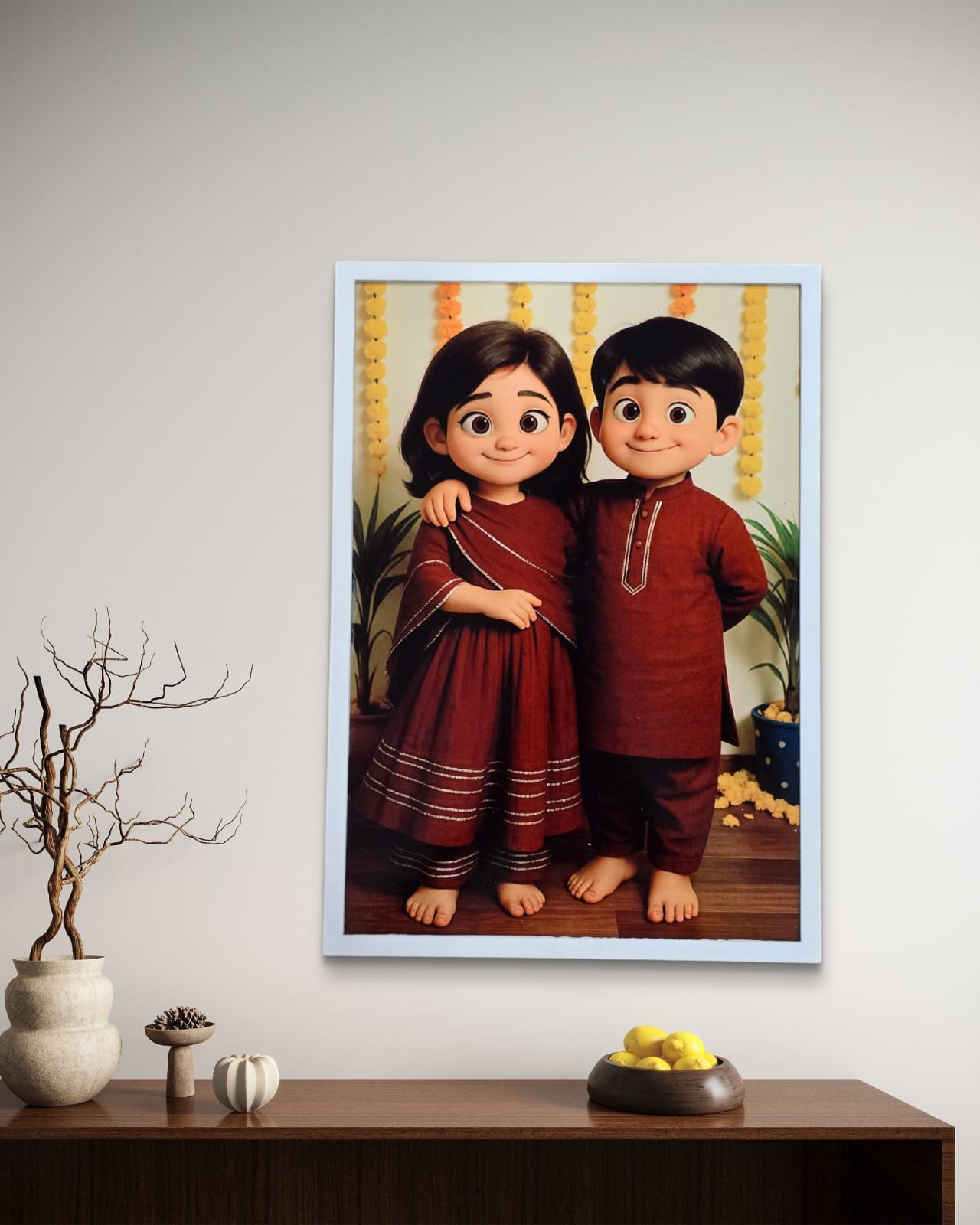 Customizable Wooden Pixar Style Frame for Couples, Friends and Family for Gifting