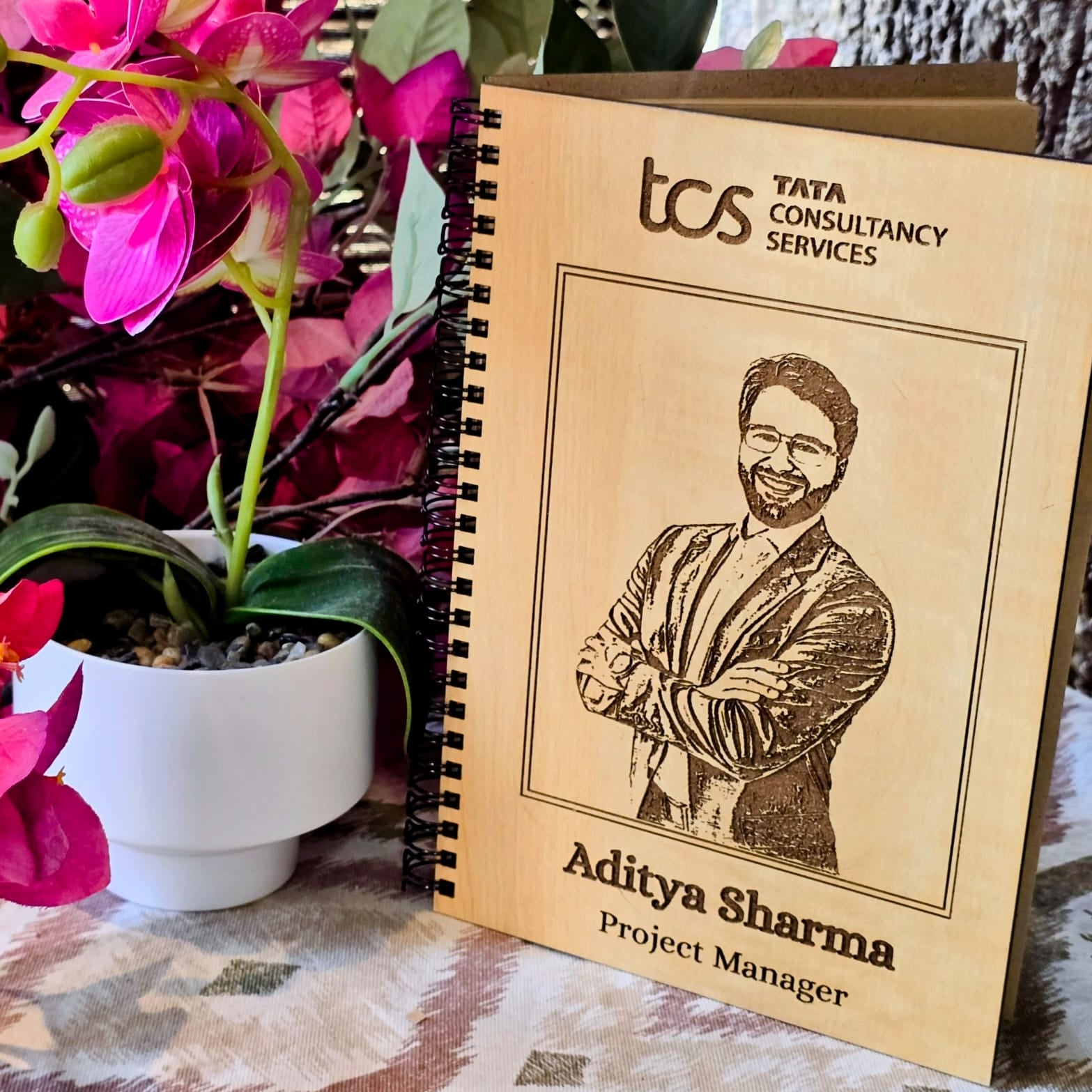 Handcrafted Personalized Corporate Wooden Diary with Logo & Photo Engraving