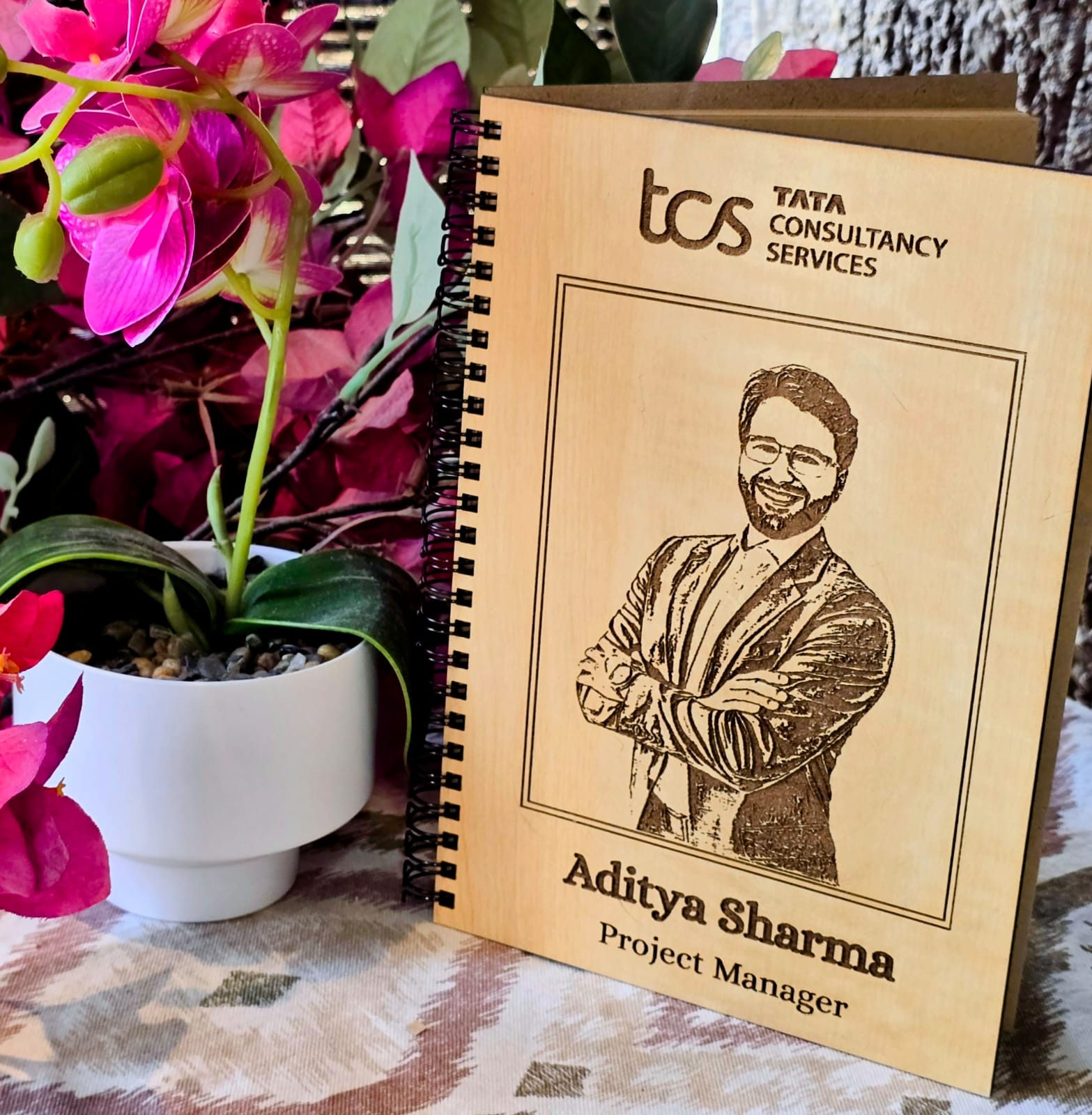 Handcrafted Personalized Corporate Wooden Diary with Logo & Photo Engraving