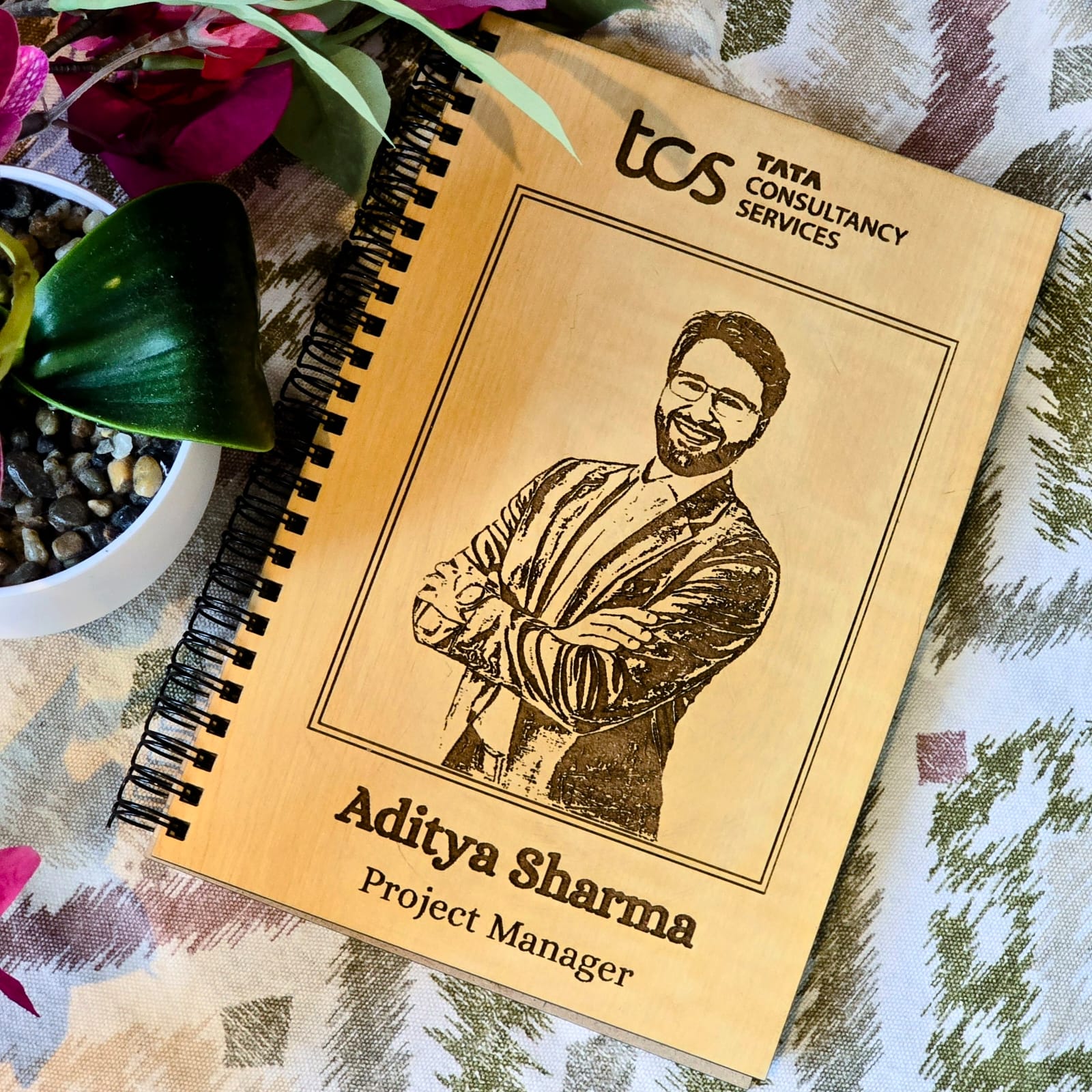 Handcrafted Personalized Corporate Wooden Diary with Logo & Photo Engraving