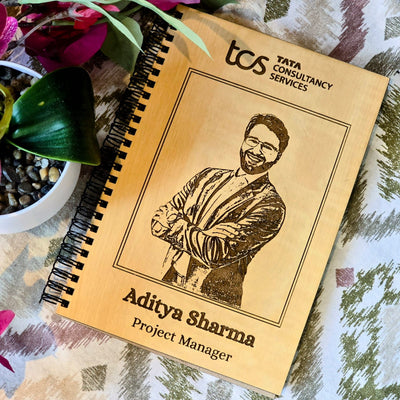 Handcrafted Personalized Corporate Wooden Diary with Logo & Photo Engraving