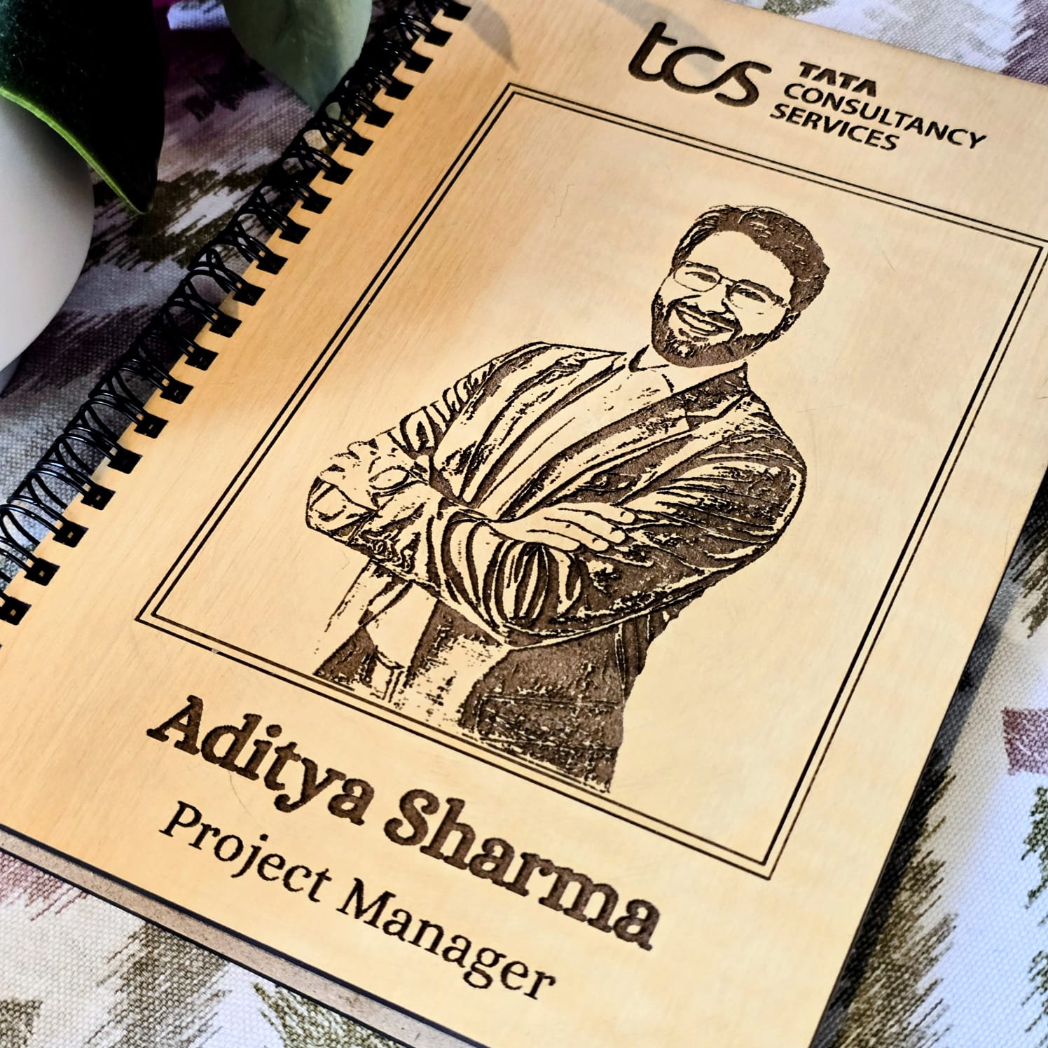 Handcrafted Personalized Corporate Wooden Diary with Logo & Photo Engraving