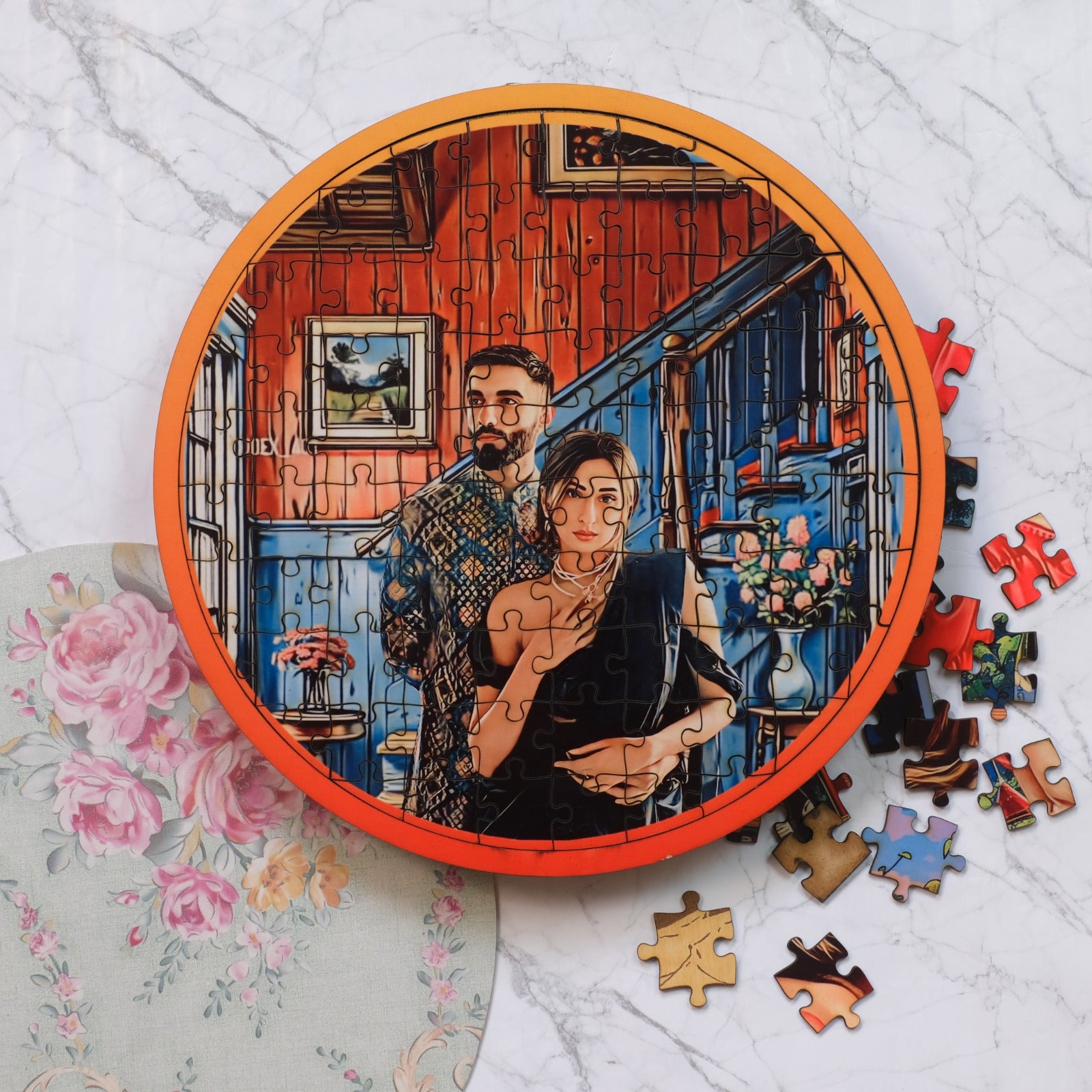 Personalized Puzzle Painting- Vintage Retreat (Circle) | Wooden Puzzle