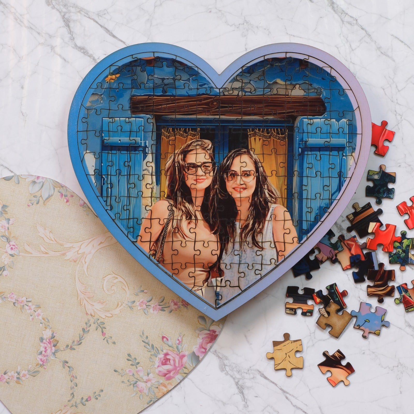 Personalized Puzzle Painting- Modern Blue (Heart) |Wooden Puzzle
