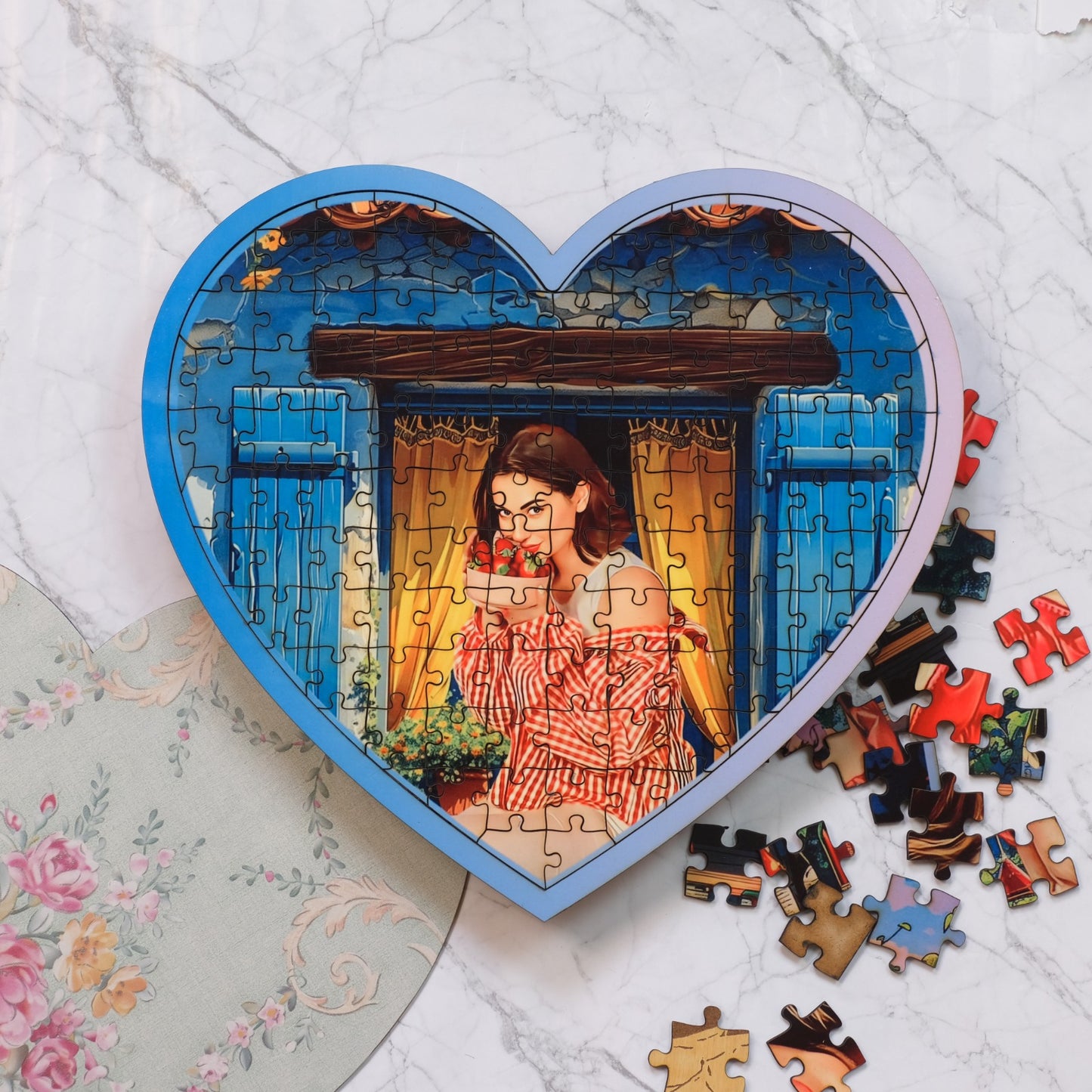 Wooden Puzzle Painting- Modern Blue (Heart)