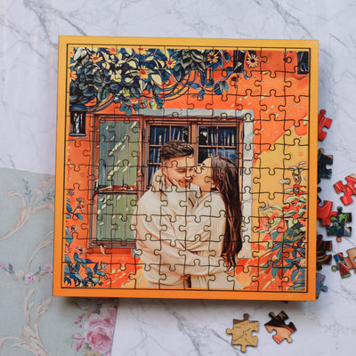 Personalized Puzzle Painting- Orange Floral | Framed Puzzle (Optional) | Wooden Puzzle