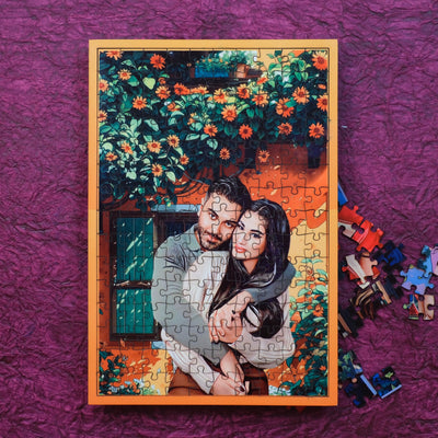 Personalized Puzzle Painting- Orange Floral | Framed Puzzle (Optional) | Wooden Puzzle