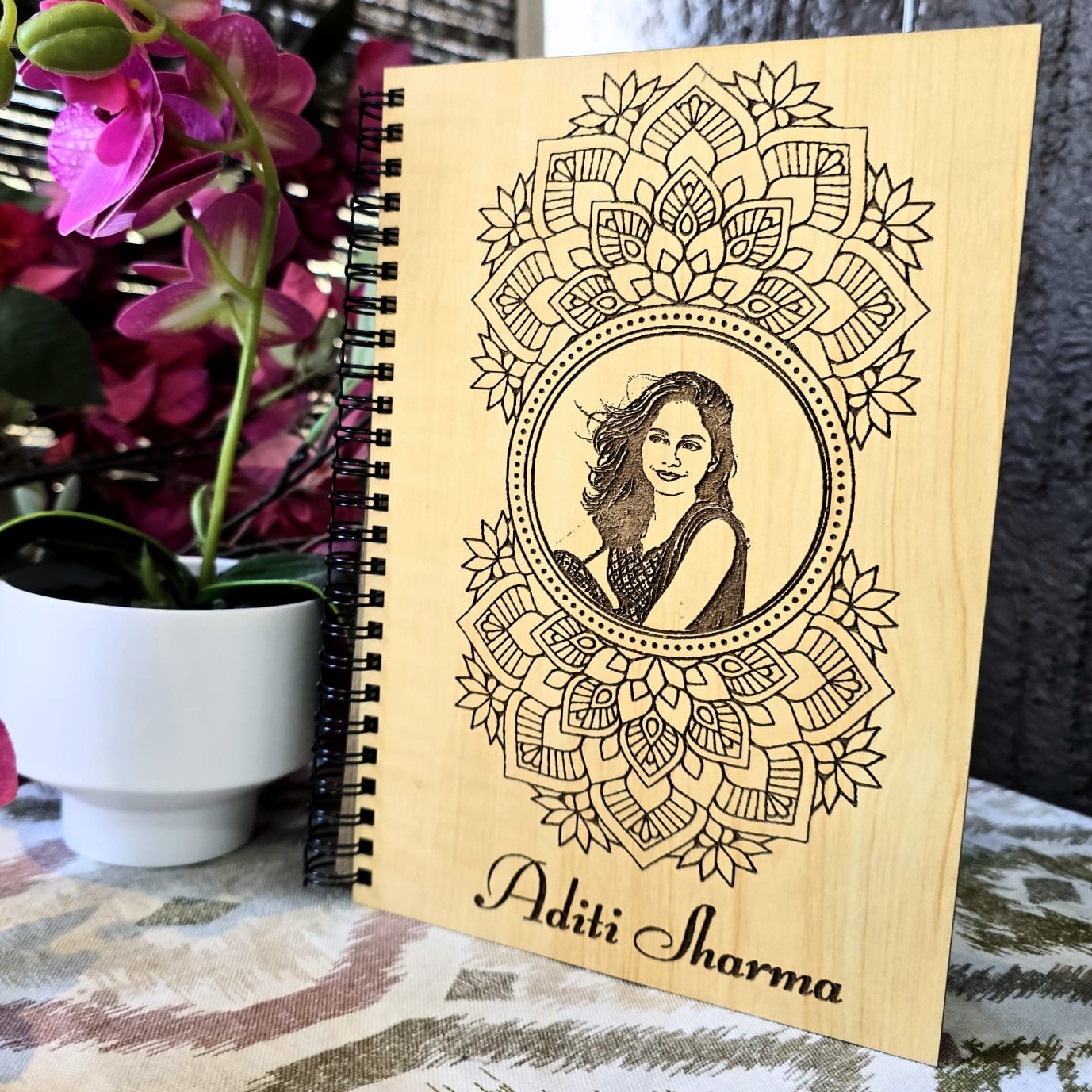 Personalized Handcrafted Wooden Photo Diary with Name Engraving | Mandala Cover Journal | Play Creative