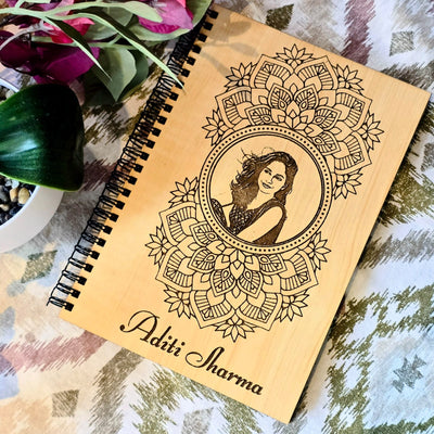 Personalized Handcrafted Wooden Photo Diary with Name Engraving | Mandala Cover Journal | Play Creative