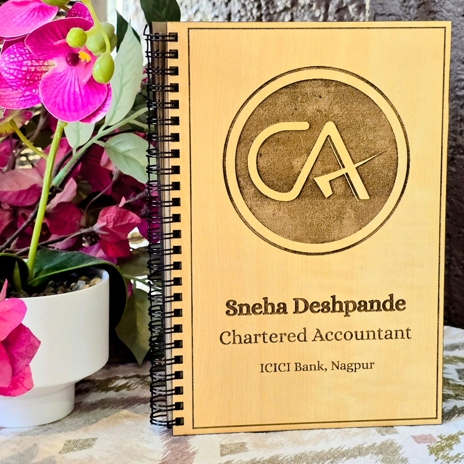 Personalized Handcrafted Professional Wooden Diary with Designation | Premium Work Journal