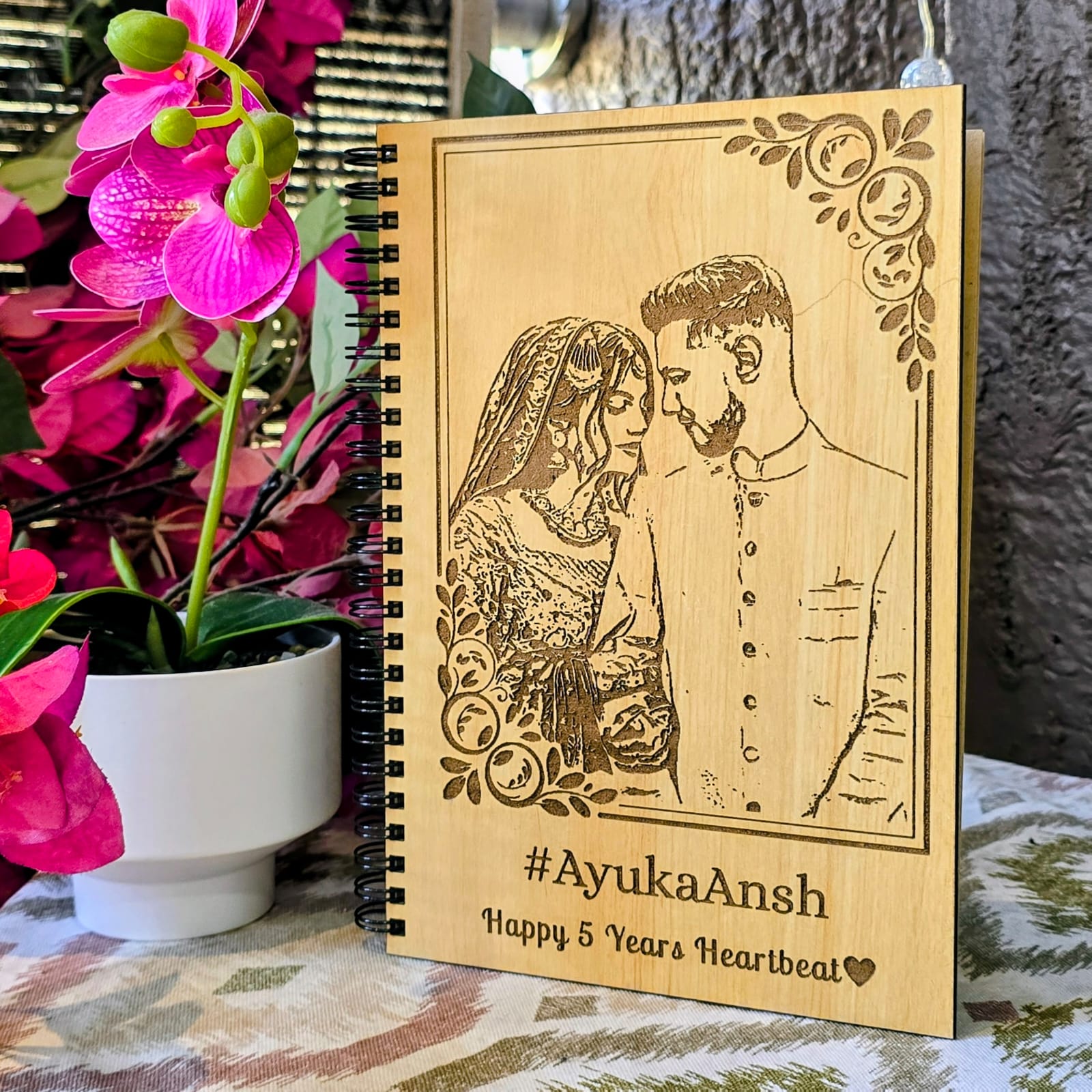 Personalized Couple Wooden Diary | Anniversary & Love Memory Journal