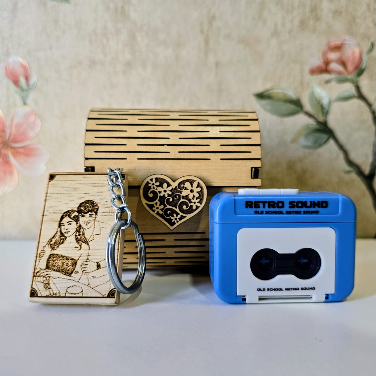 Personalized Voice Message Gift Box with Customized Wooden Keychain