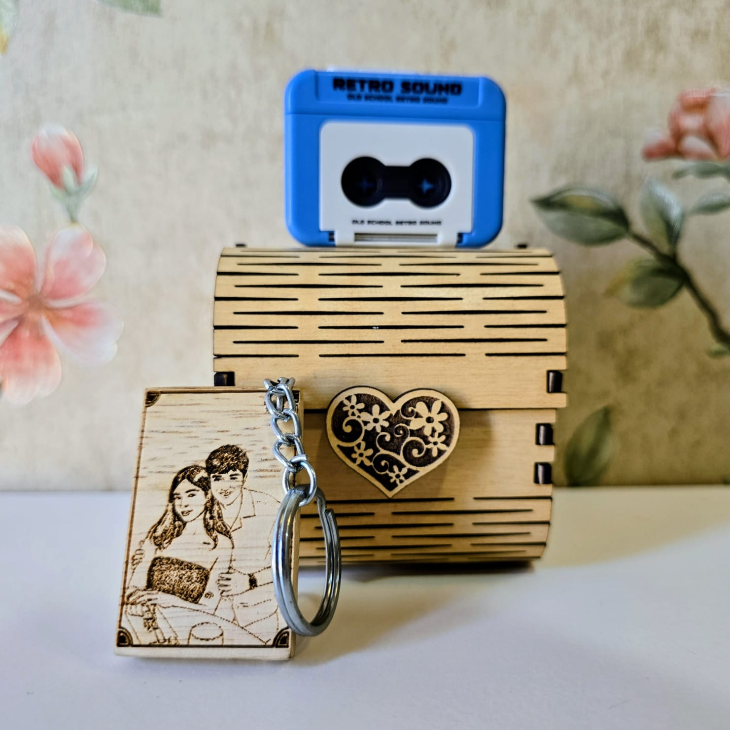 Personalized Voice Message Gift Box with Customized Wooden Keychain