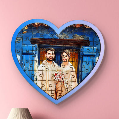 Personalized Puzzle Painting- Modern Blue (Heart) |Wooden Puzzle