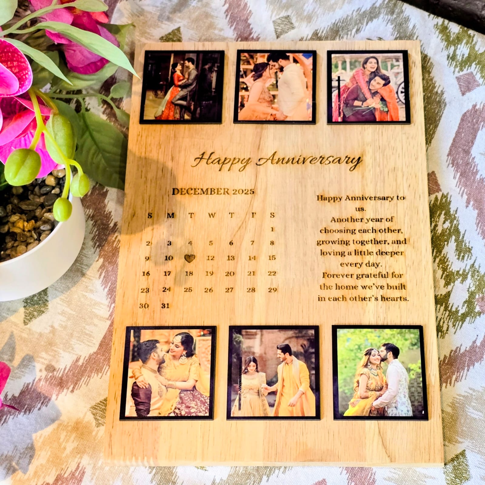 Personalized Anniversary Calendar Wooden Frame | Custom Photo Anniversary Gift