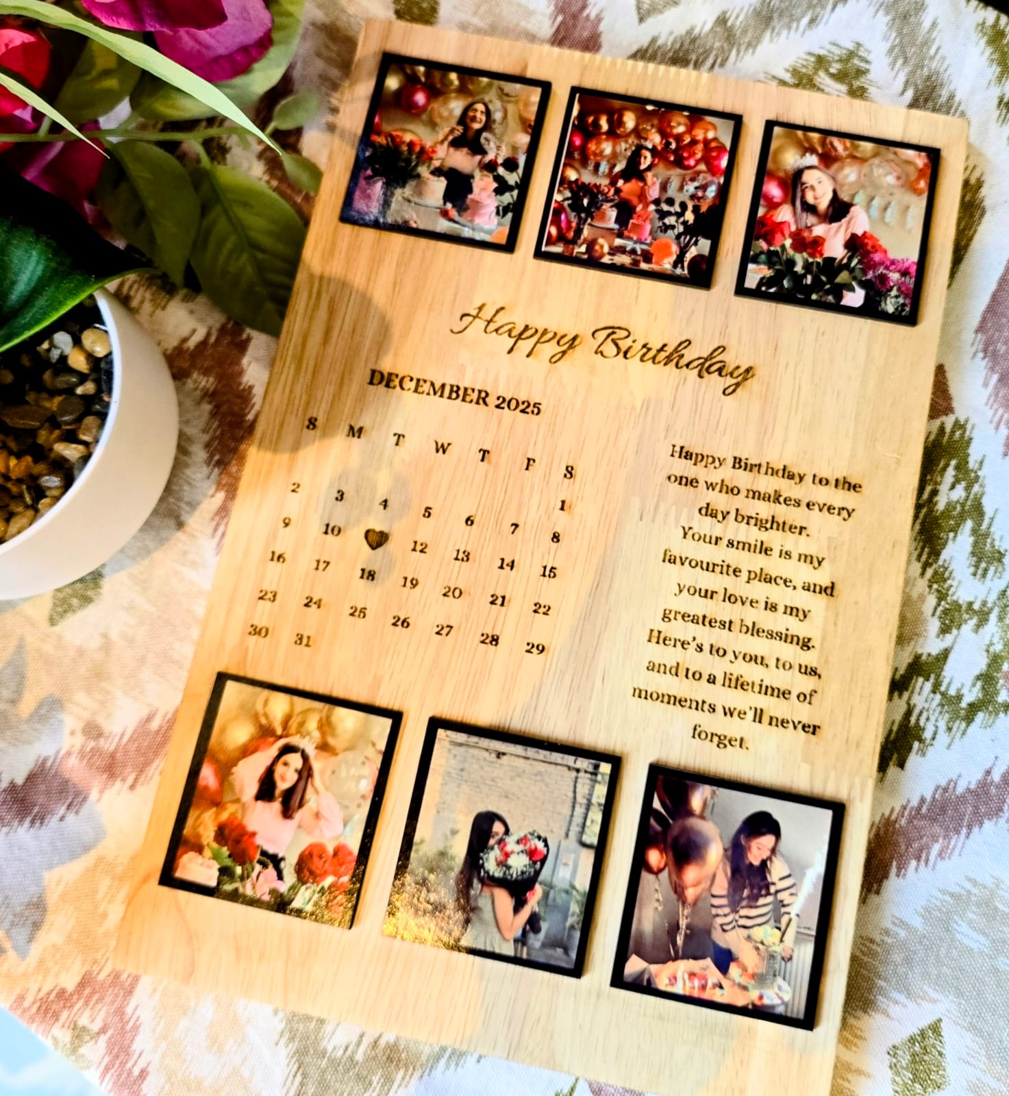 Personalized Birthday Calendar Wooden Frame | Custom Photo Birthday Gift