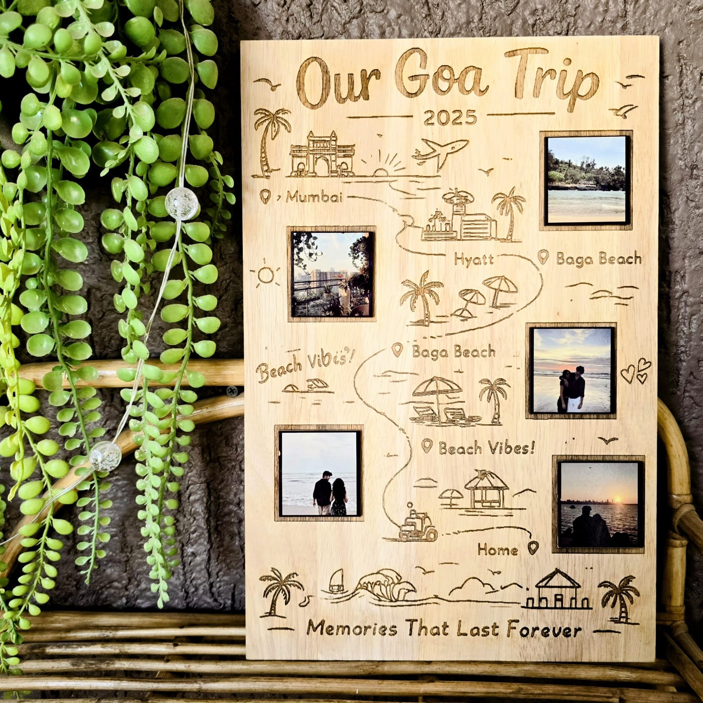 Personalized Travel Itinerary Wooden Frame | Custom Travel Souvenir Wall Decor
