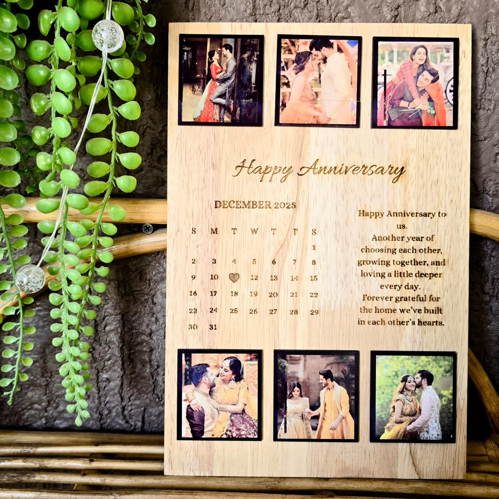 Personalized Anniversary Calendar Wooden Frame | Custom Photo Anniversary Gift