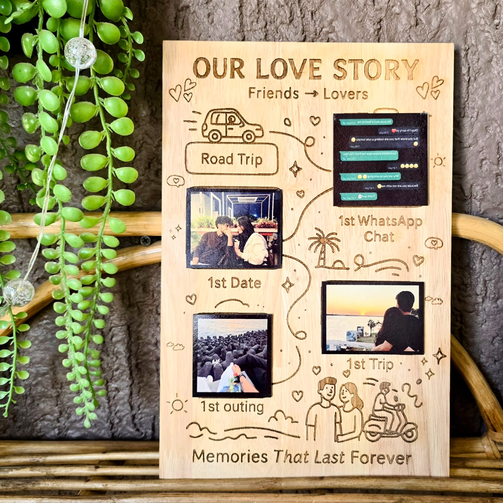 Our Love Story Memory Map Frame | Personalized Couple Timeline Wooden Frame