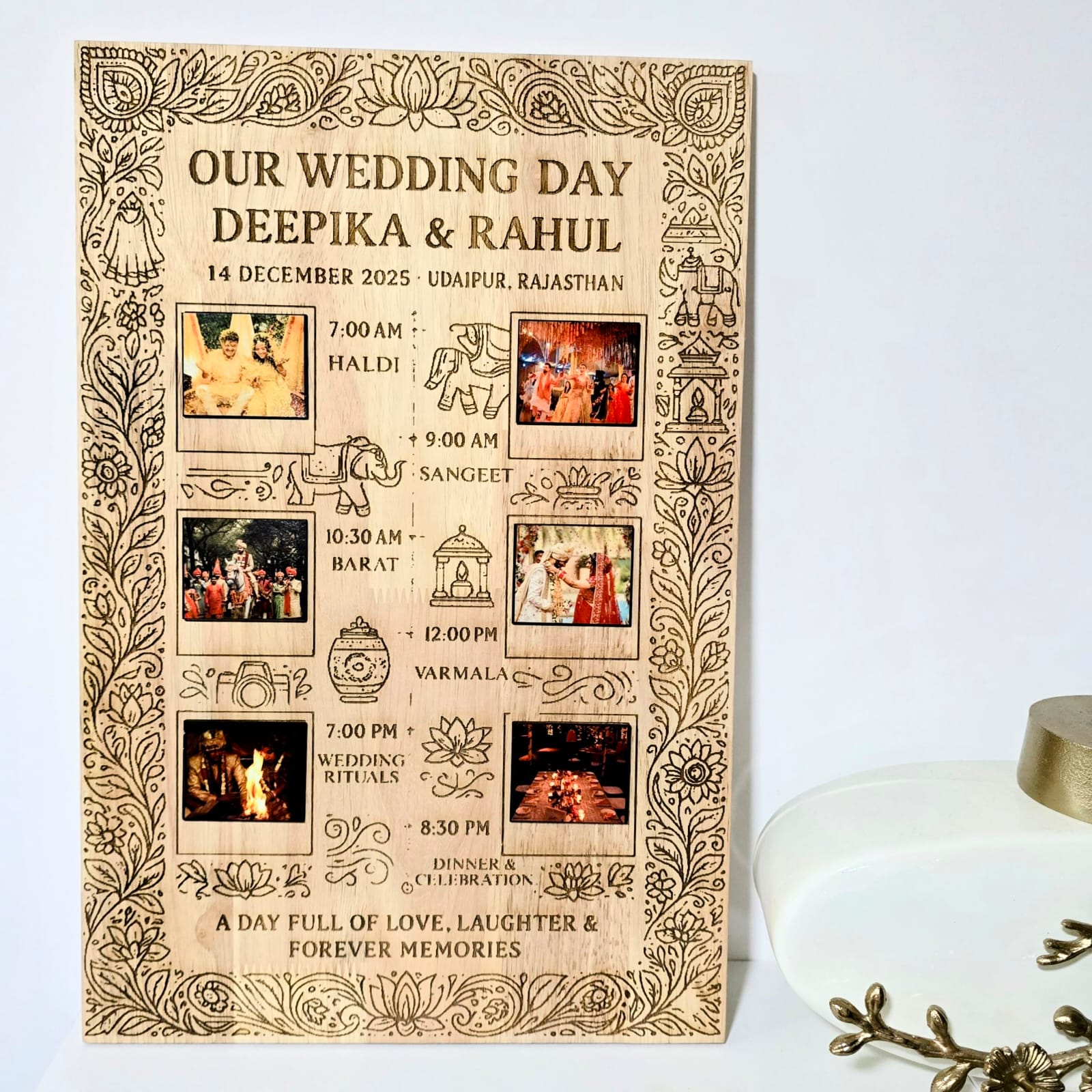 Personalized Wedding Day Timeline Frame | Customized Wooden Wedding Memory Frame