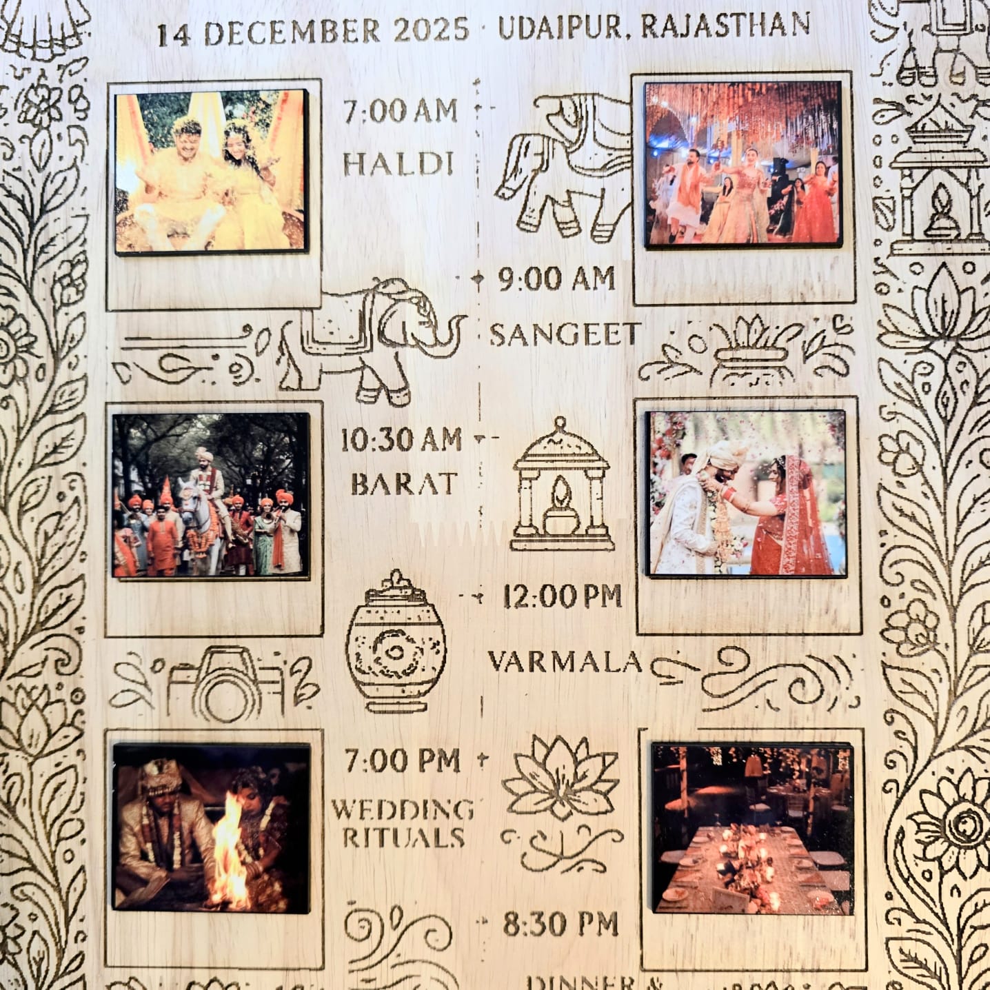 Personalized Wedding Day Timeline Frame | Customized Wooden Wedding Memory Frame