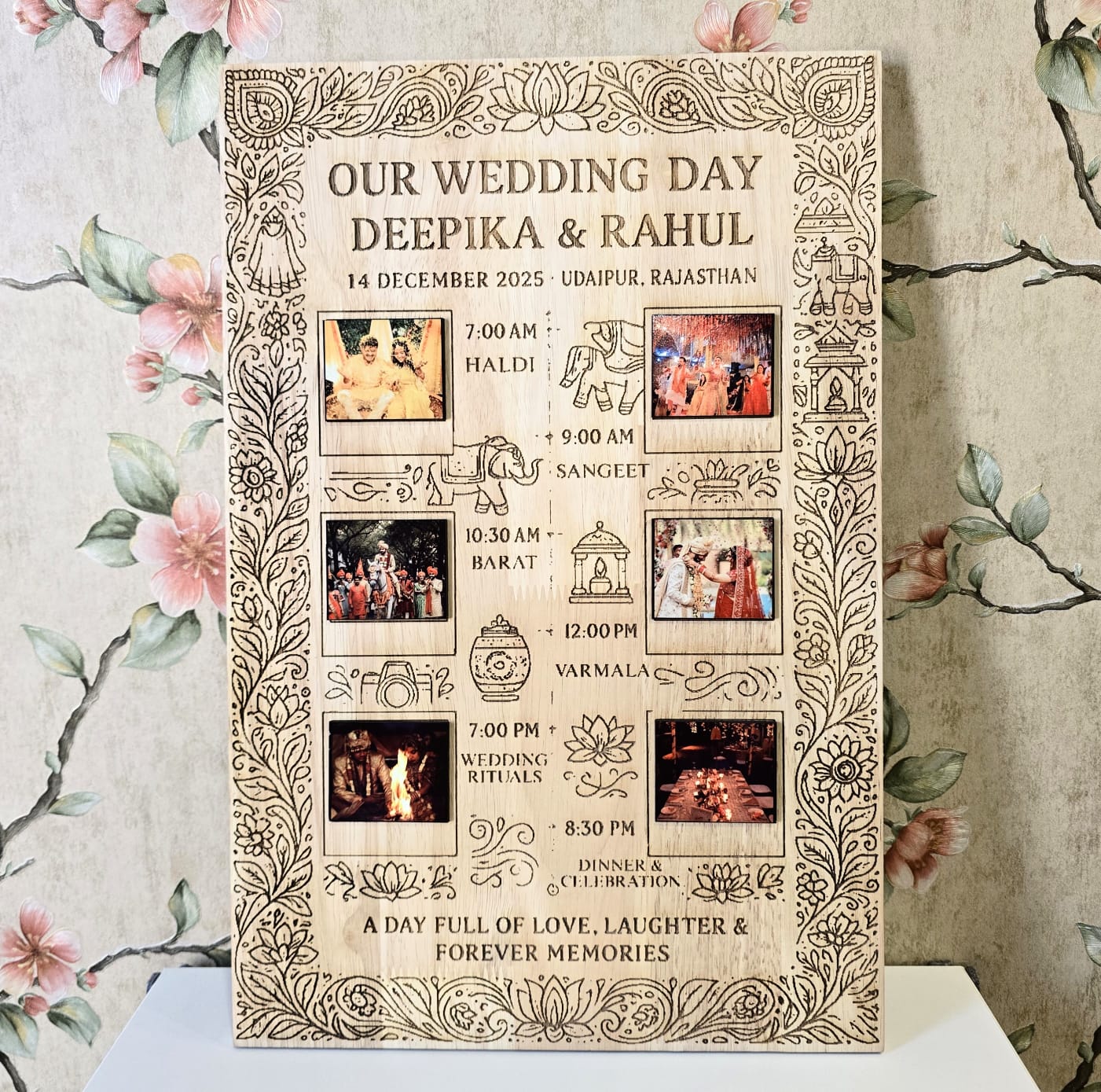 Personalized Wedding Day Timeline Frame | Customized Wooden Wedding Memory Frame