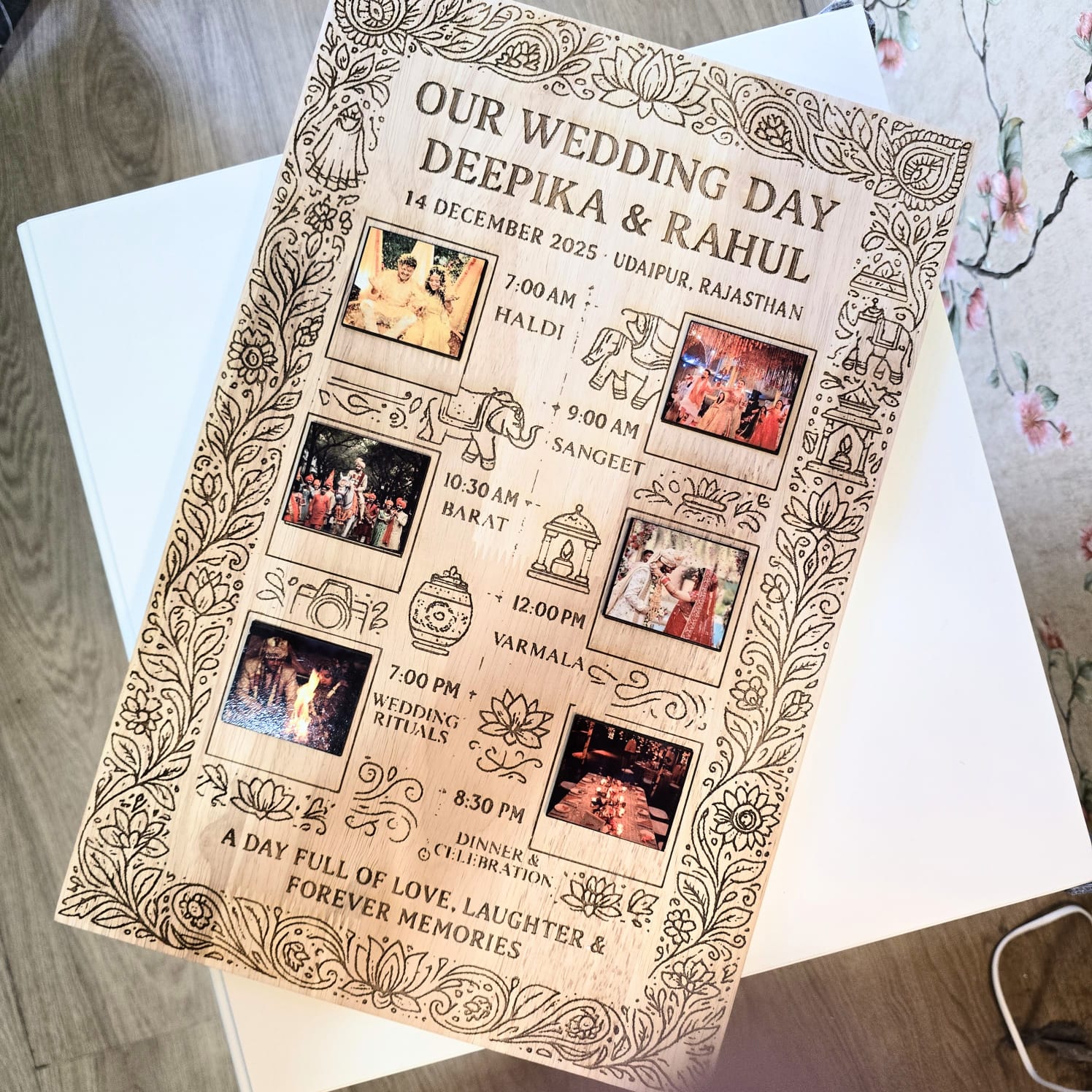 Personalized Wedding Day Timeline Frame | Customized Wooden Wedding Memory Frame