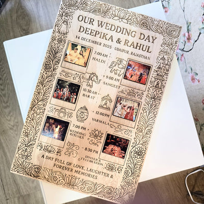 Personalized Wedding Day Timeline Frame | Customized Wooden Wedding Memory Frame