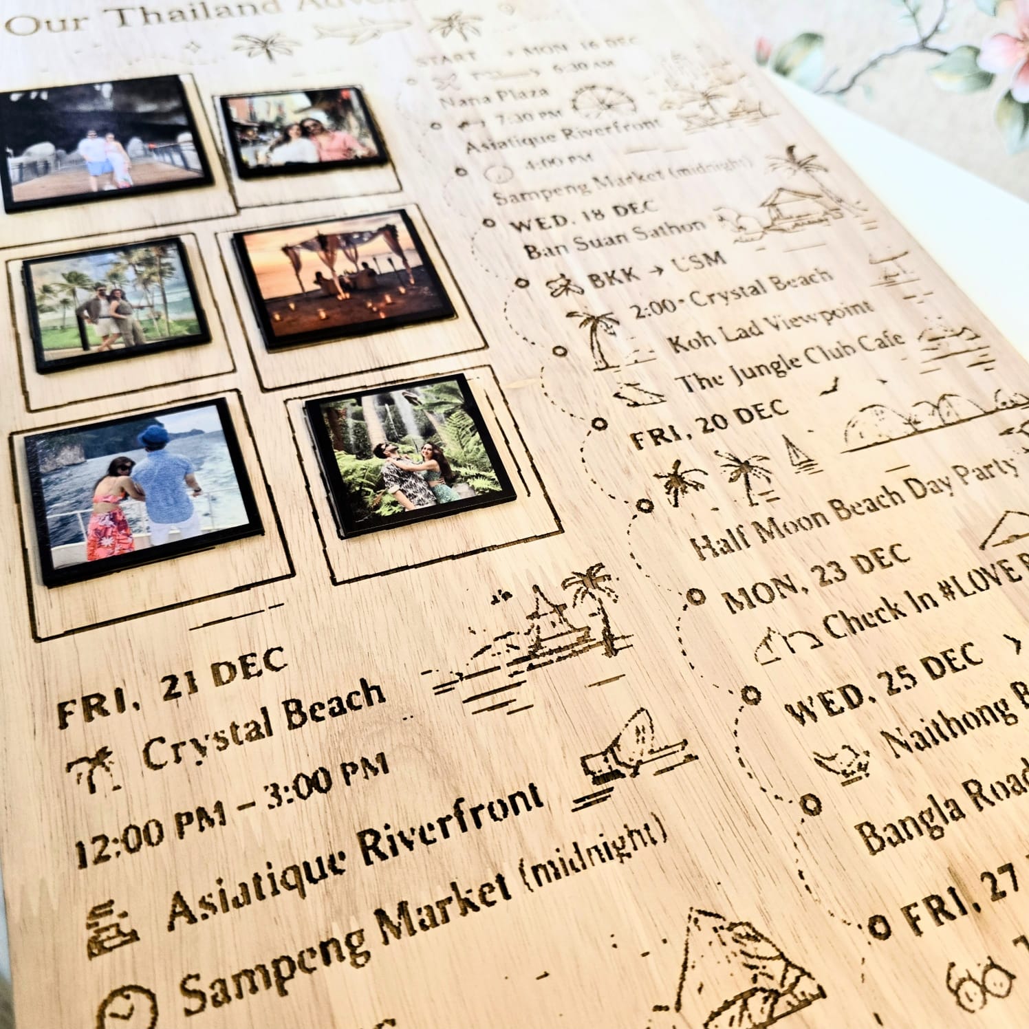 Personalized Travel Itinerary Wooden Frame | Custom Travel Souvenir Wall Decor