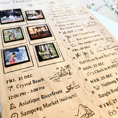 Personalized Travel Itinerary Wooden Frame | Custom Travel Souvenir Wall Decor