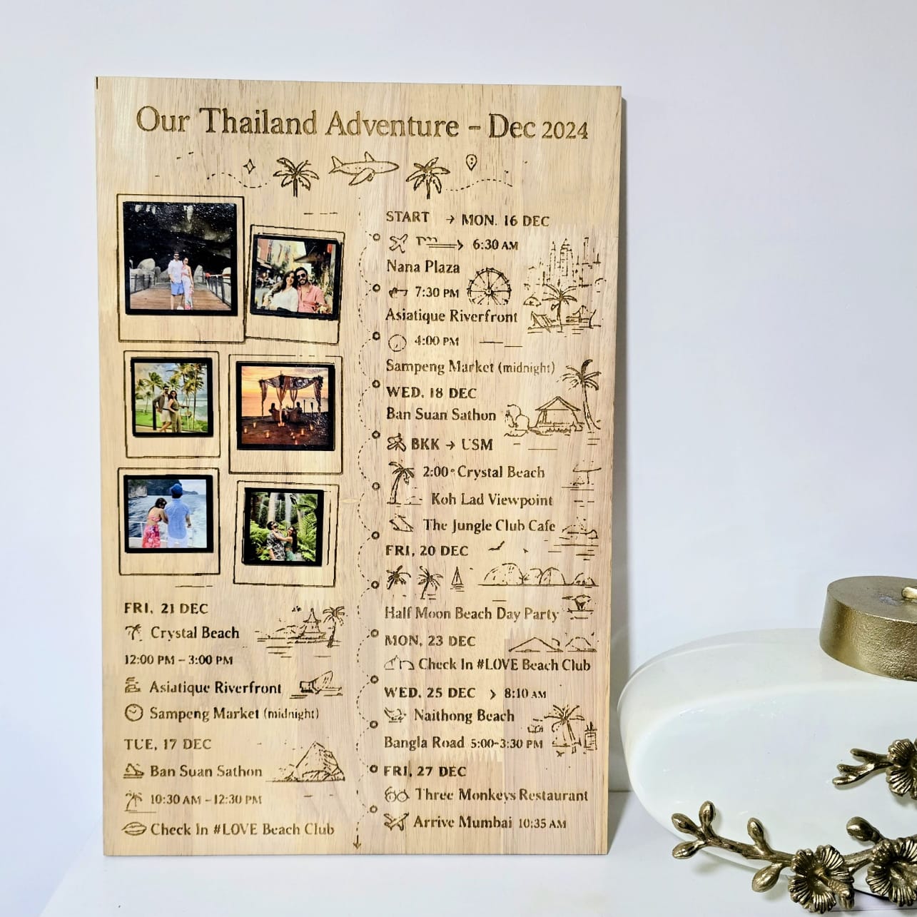 Personalized Travel Itinerary Wooden Frame | Custom Travel Souvenir Wall Decor